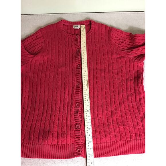 LL Bean Women Cable Knit Fisherman Sweater Sz.2X Red Wool Heavyweight Cardigan - Picture 6 of 10